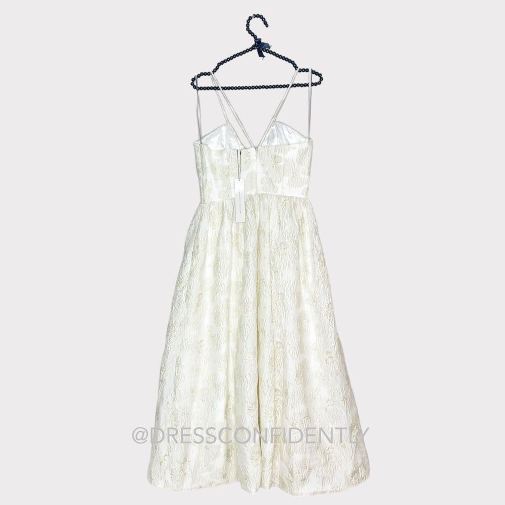 NWT MONIQUE LHUILLIER Spaghetti strap Metallic Jacquard Midi Dress - Ivory - Picture 11 of 16